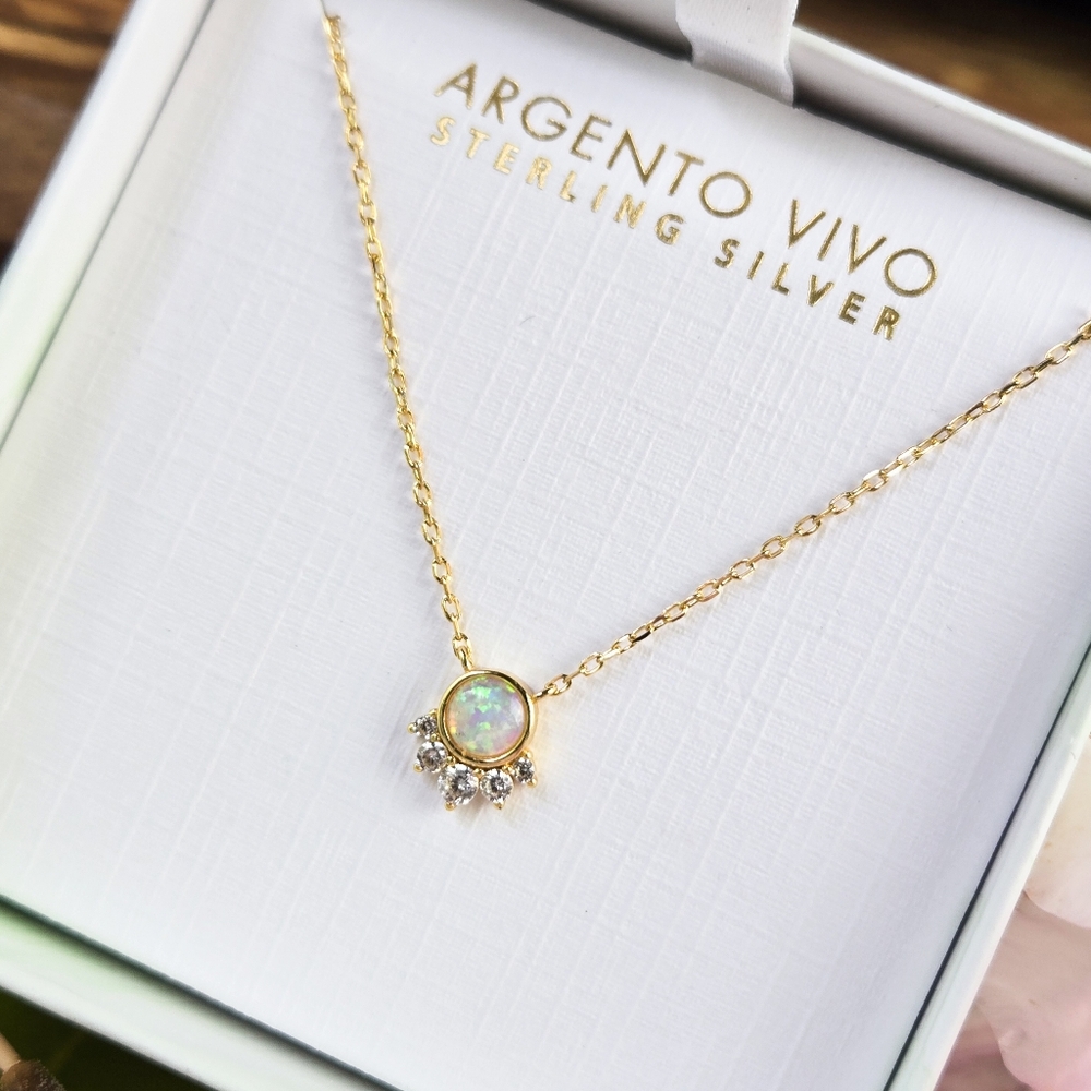 NWT Argento Vivo Sterling Silver Opal and CZ Pendant - Picture 4 of 8